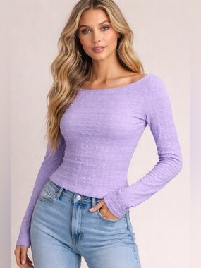 Elodie • NWT Lilac Textured Long-Sleeve Boatneck Top